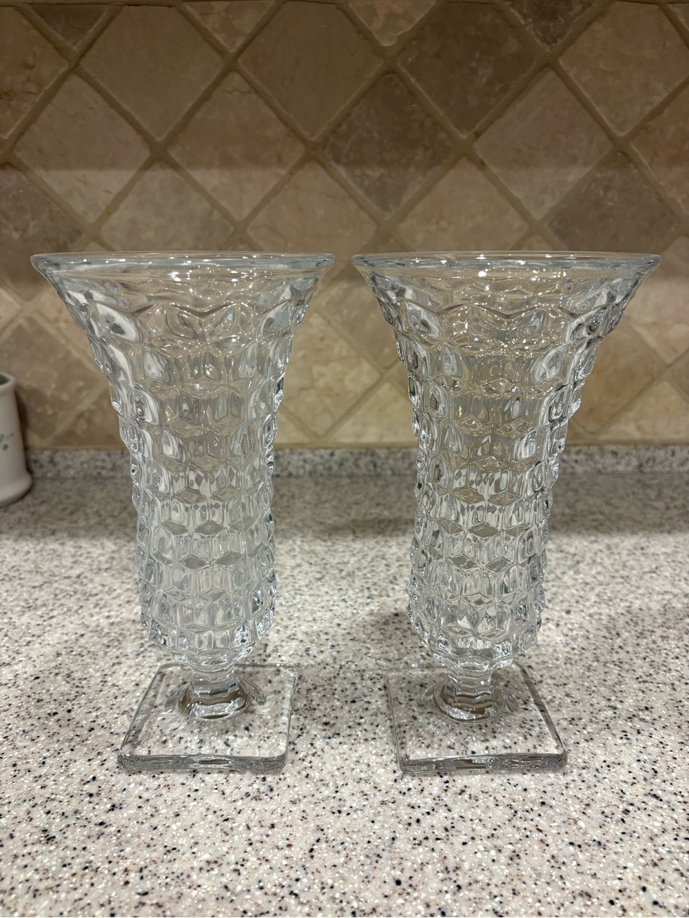 Fostoria Square Footed Flower Vase American Clear 9 3/4" Discontinued